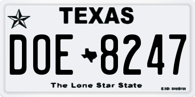 TX license plate DOE8247