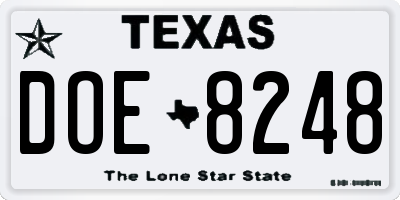 TX license plate DOE8248