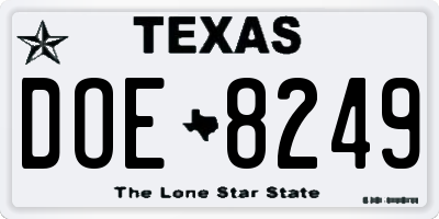 TX license plate DOE8249