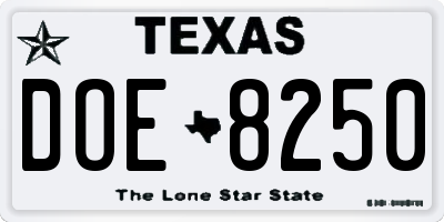 TX license plate DOE8250