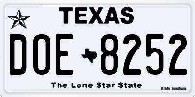 TX license plate DOE8252