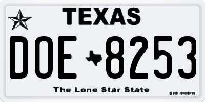 TX license plate DOE8253