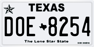 TX license plate DOE8254