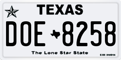 TX license plate DOE8258