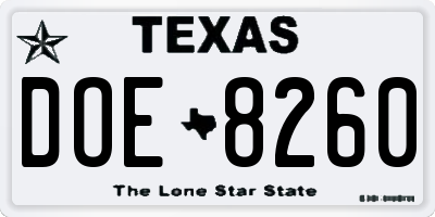 TX license plate DOE8260