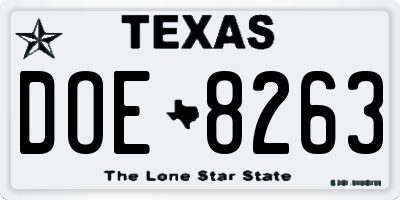 TX license plate DOE8263