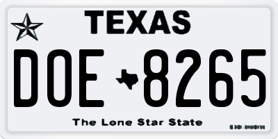 TX license plate DOE8265