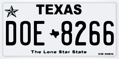 TX license plate DOE8266