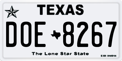 TX license plate DOE8267