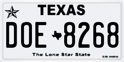TX license plate DOE8268