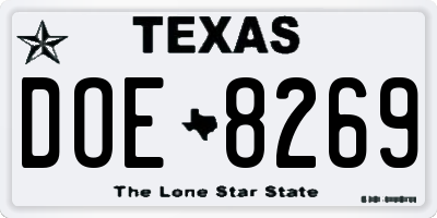 TX license plate DOE8269