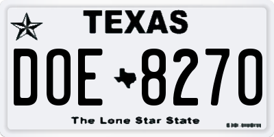 TX license plate DOE8270