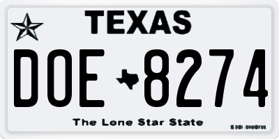 TX license plate DOE8274