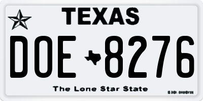 TX license plate DOE8276