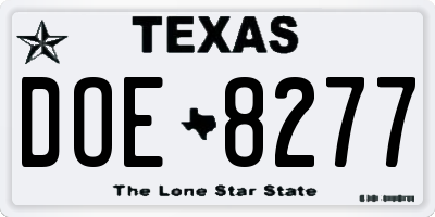 TX license plate DOE8277