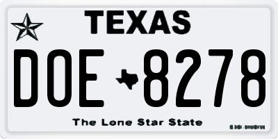 TX license plate DOE8278