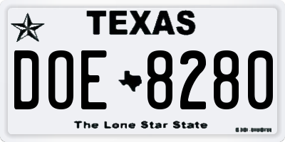 TX license plate DOE8280