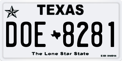 TX license plate DOE8281