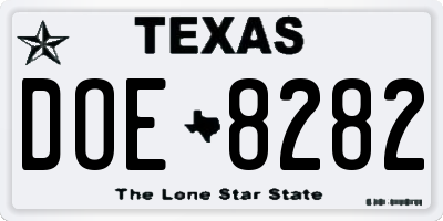 TX license plate DOE8282
