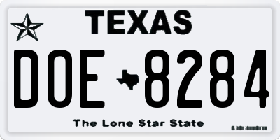 TX license plate DOE8284