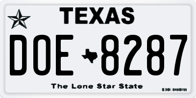 TX license plate DOE8287