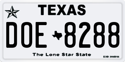 TX license plate DOE8288