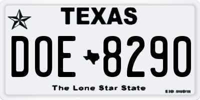 TX license plate DOE8290