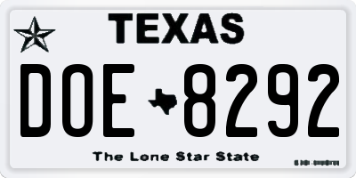 TX license plate DOE8292