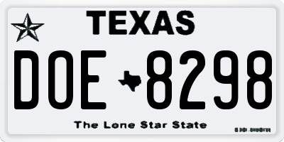 TX license plate DOE8298