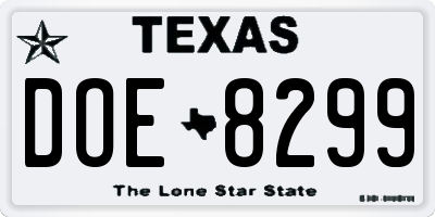 TX license plate DOE8299