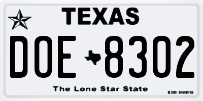 TX license plate DOE8302