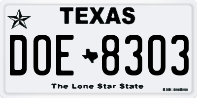 TX license plate DOE8303