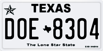 TX license plate DOE8304
