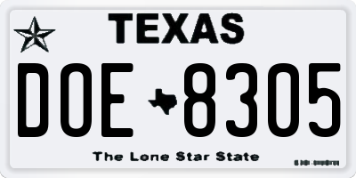 TX license plate DOE8305