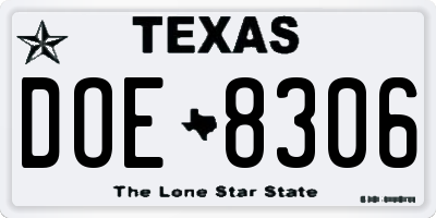TX license plate DOE8306
