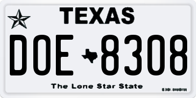 TX license plate DOE8308