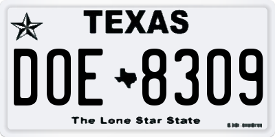 TX license plate DOE8309