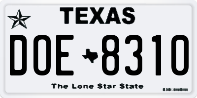 TX license plate DOE8310