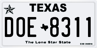 TX license plate DOE8311