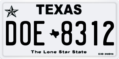 TX license plate DOE8312