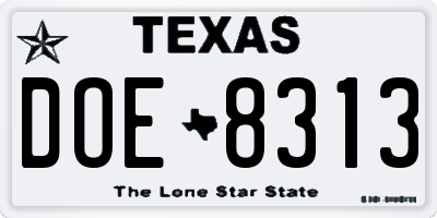 TX license plate DOE8313
