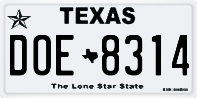 TX license plate DOE8314