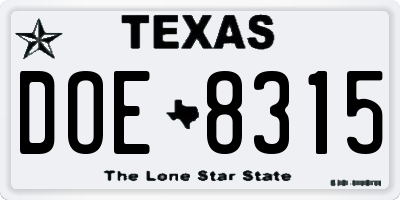 TX license plate DOE8315