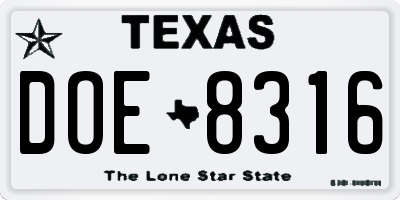 TX license plate DOE8316