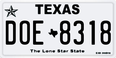 TX license plate DOE8318