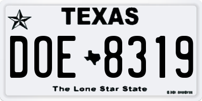 TX license plate DOE8319