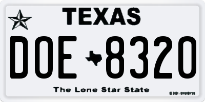 TX license plate DOE8320