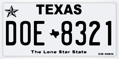 TX license plate DOE8321