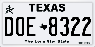 TX license plate DOE8322