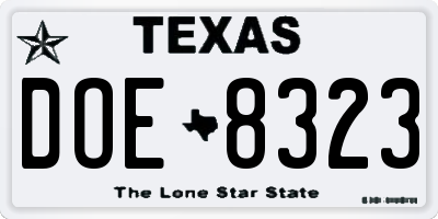 TX license plate DOE8323